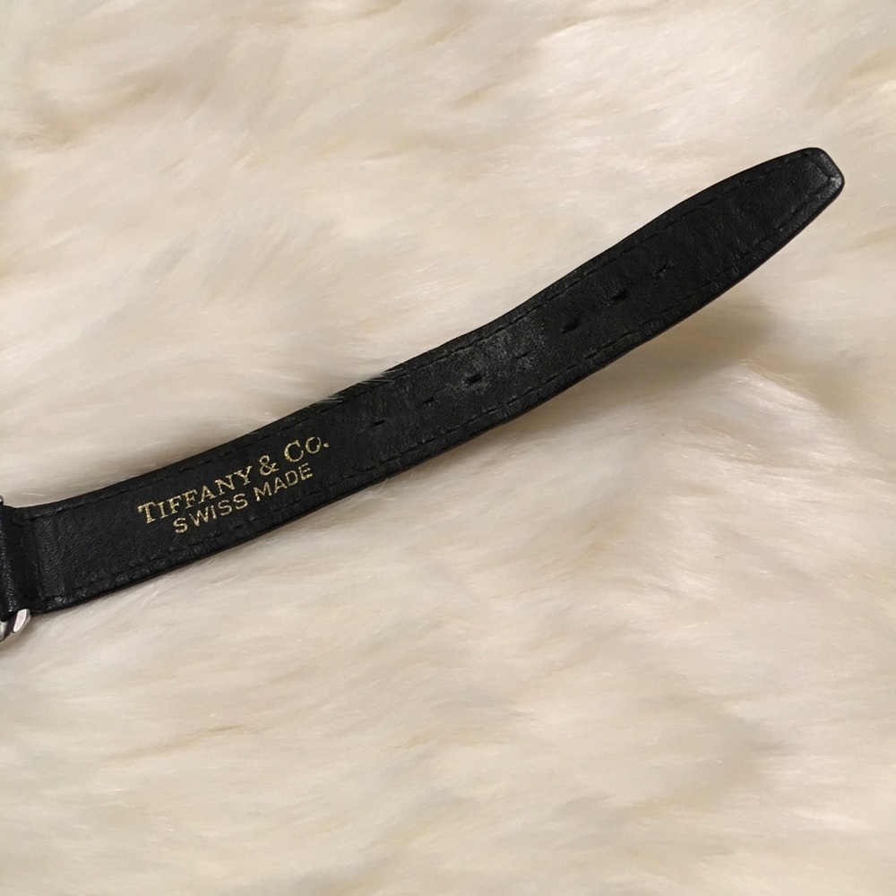 Vintage Authentic TIFFANY & CO Black Leather WATCH Rectangle Roman Numeral - Picture 2 of 15
